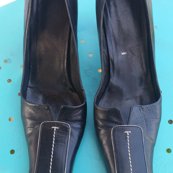 Prada Sz 37.5 Vintage Black Leather Cuban Heels - Picture 2 of 8